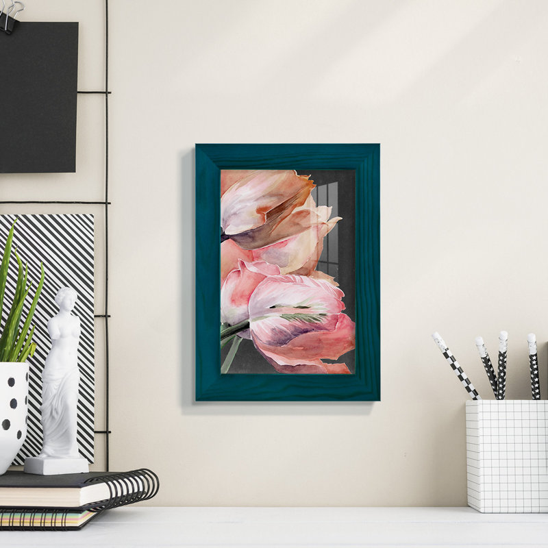 Pastel perroquet tulipes IV encadré sur papier, H 7 po x l 5 po x P 1 po, Bleu