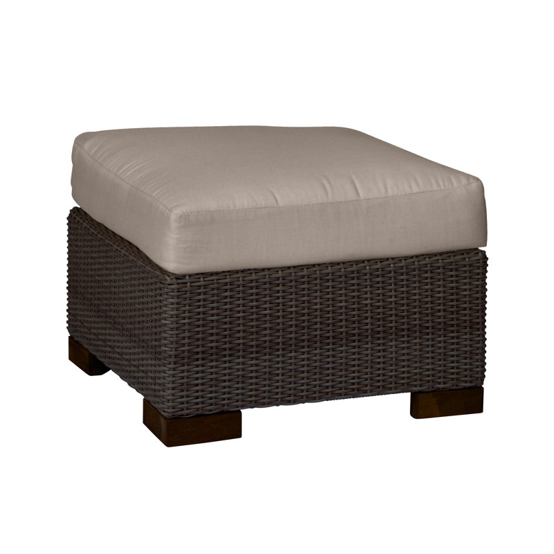 Club Outdoor Ottoman with Cushion, Oyster, No Welt, Linen Snow