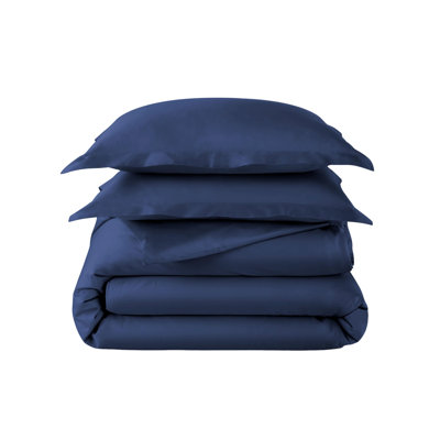 Housse de couette 100% coton Whisper Organics pour lit simple - ensemble de housse de couette légère et rafraîchissante naturellement douce avec housse décorative - tissage en satinette à densité de tissage 500 fils certifié GOTS de qualité supérieure (bleu marine, simple / simple TG)