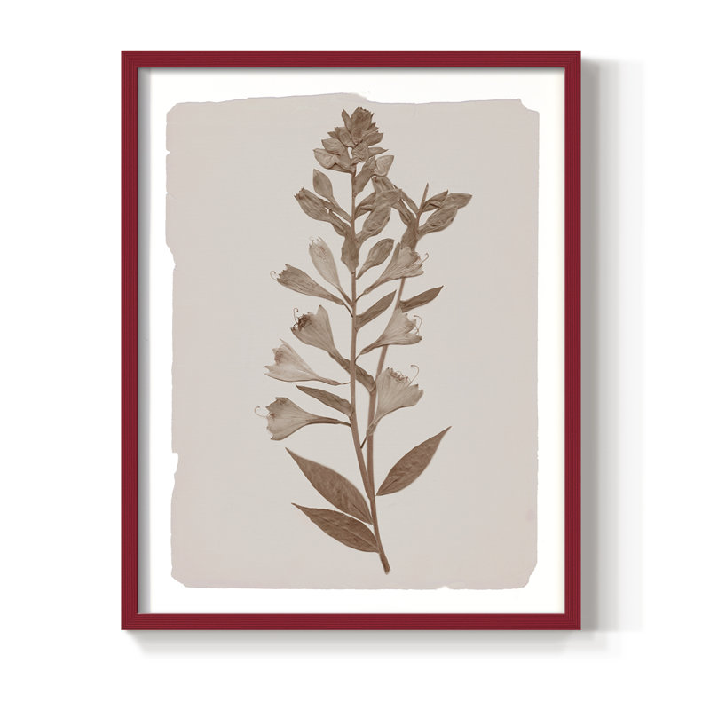 Impression botanique monochrome I - bois massif, H 11 po x l 9 po, Rouge