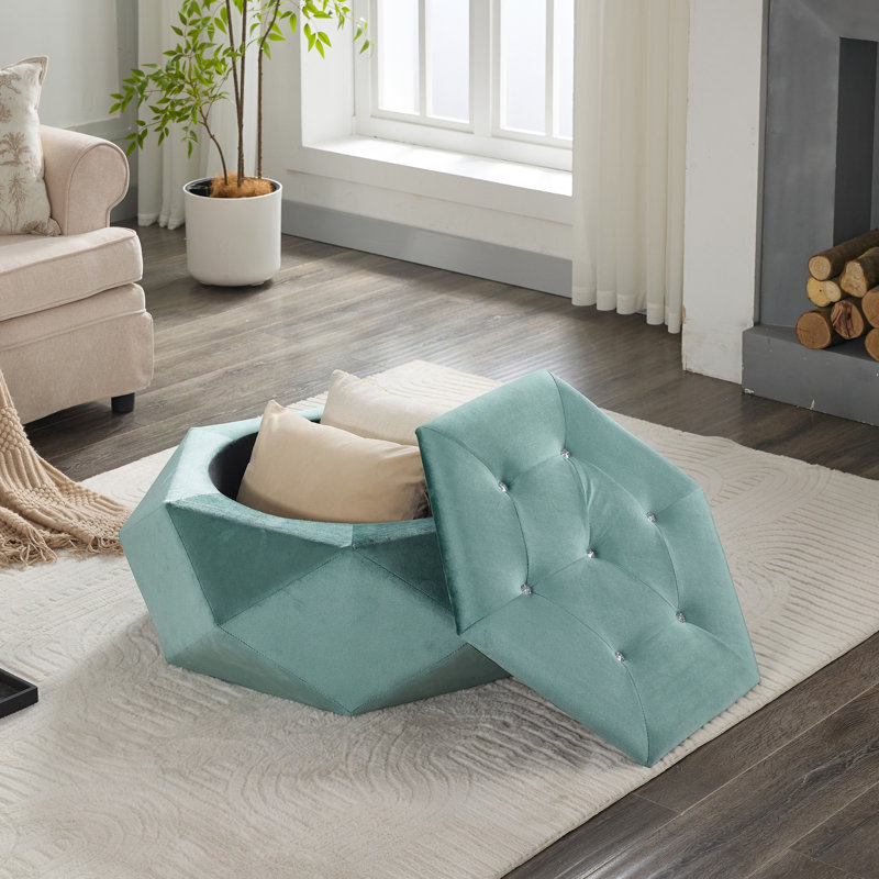 Repose-pied multifonctionnel en velours à motif polygonal en losange, confortable et spacieux, pour la maison, 86 cm (L) x 77,5 cm (l) x 34 cm (H), rangement élégant, chambre à coucher.