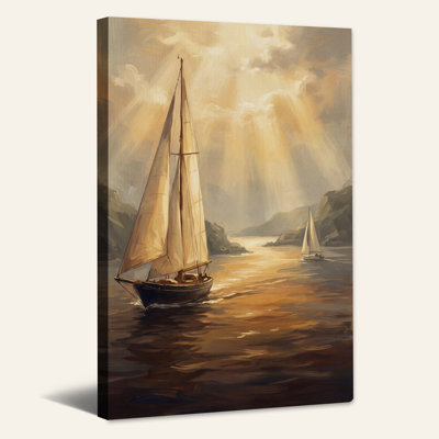 Voilier au coucher du soleil doré, art mural sur toile