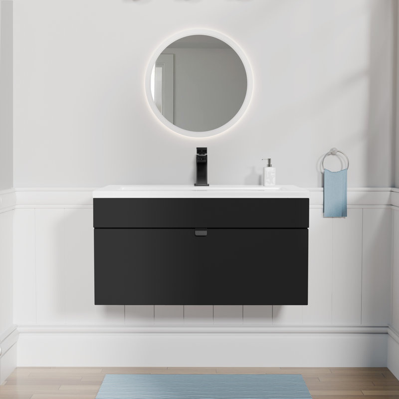 Meuble-lavabo mural moderne de 30 po de la collection Loft - noir / poignées noires, 30", Noir / Noir