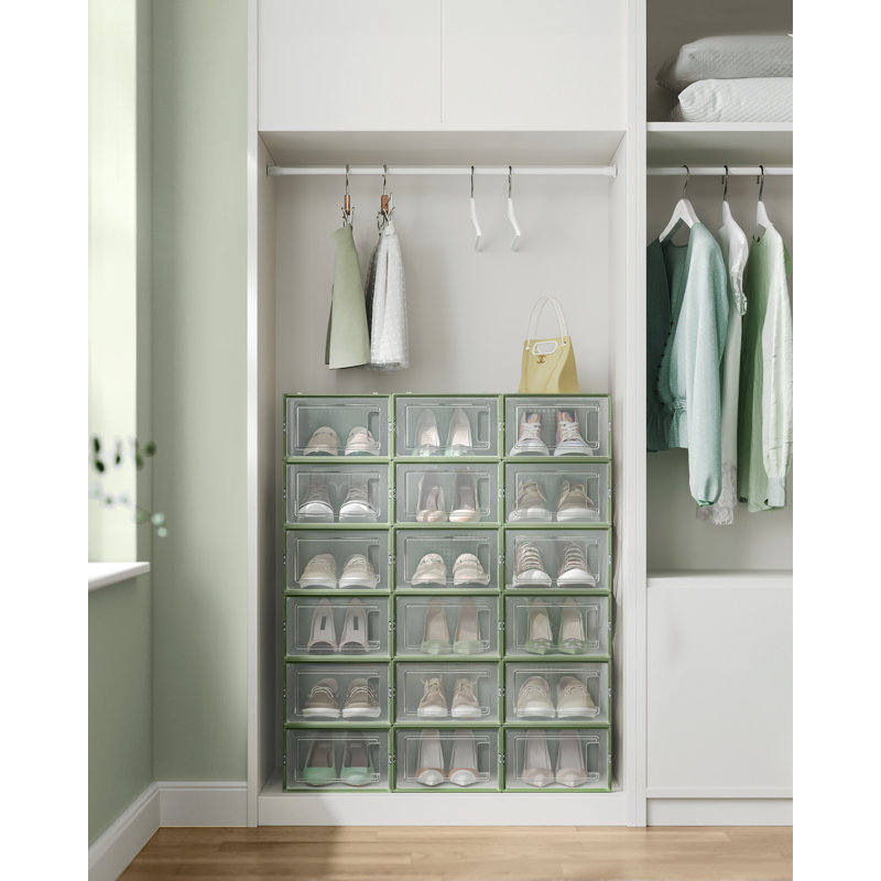 18 Pair Stackable Shoe Storage Box, Green