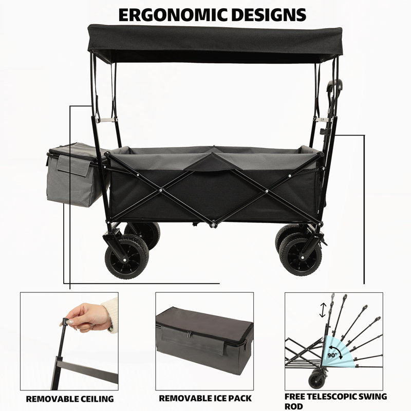 Wagon pliable avec auvent, Noir