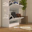Armoire de rangement pour chaussures étroite pour le vestibule avec 3 tiroirs rabattables et tablettes réglables, range-chaussures pour 18 paires de chaussures