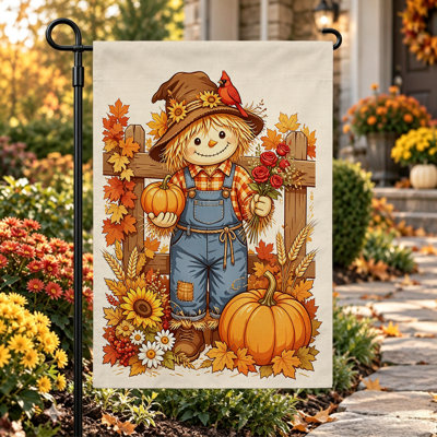 Drapeau de jardin « Bienvenue en automne », double face, 30 x 45 cm, motif épouvantail orange et rouge, rose cardinale