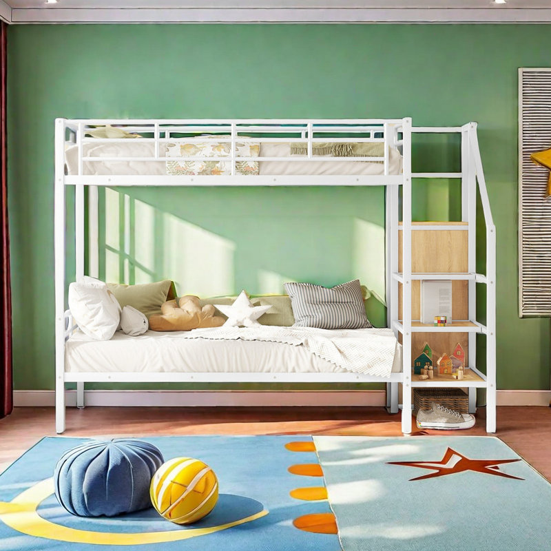 Eleuterio Kids Bunk Bed, White, Twin Over Twin