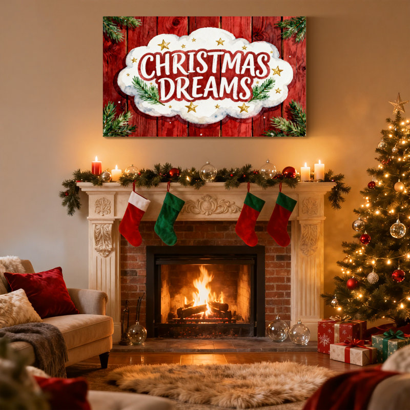 «Christmas Christmas Dreams», planche de bois, étoiles de pin, ensemble de 3 impressions sur toile, H 12 po x l 18 po