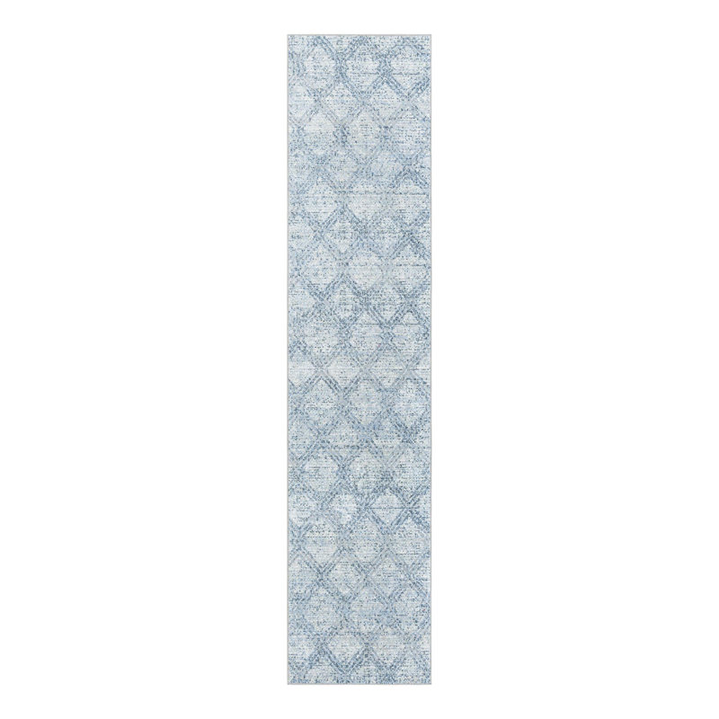 Tapis Langley Street® Modern Trellis Massie, Tapis de couloir 2 pi 7 po x 12 pi, Bleu clair