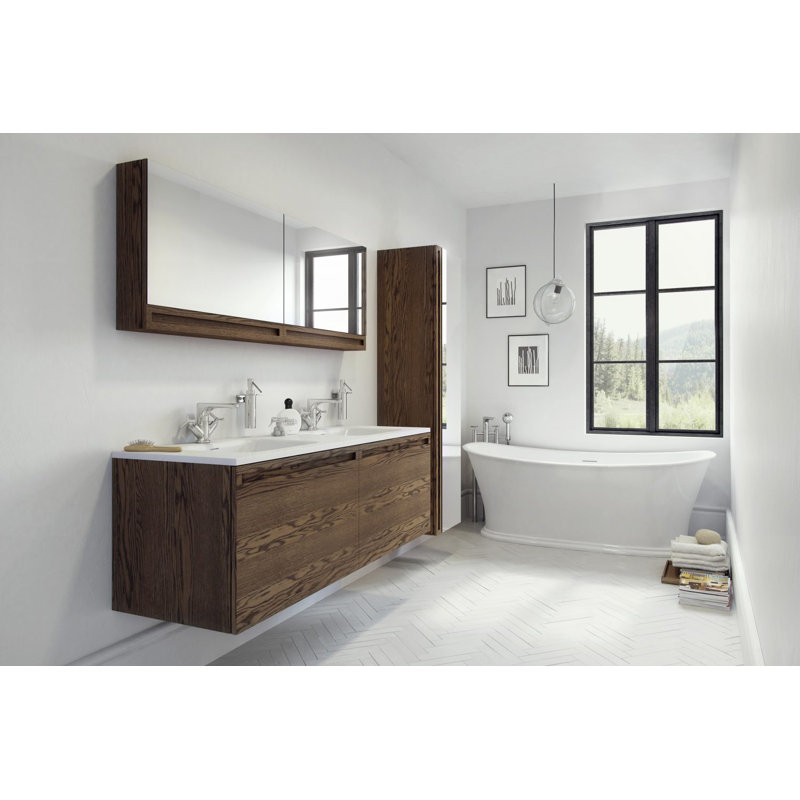 Cloud 62" x 29.875" Freestanding Soaking Solid Surface Bathtub with Wetmar Bio, White Glossy, White