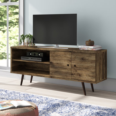 Liberty 63" Mid-Century Modern 3-Shelf TV Stand for TVs up to 60" in Rustic Brown