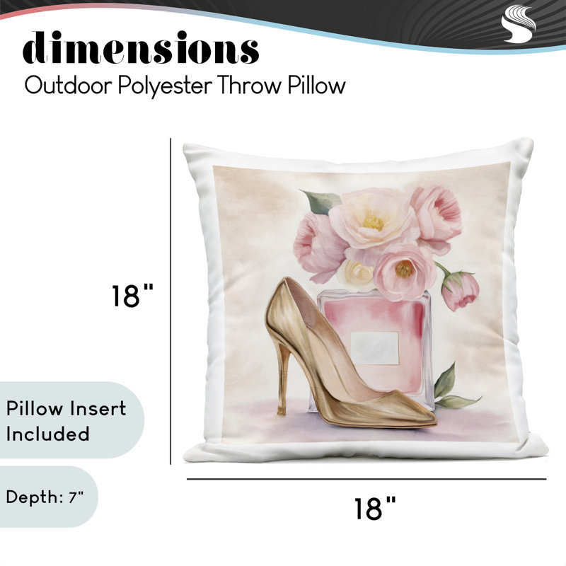 Coussin d'extérieur imprimé Pink Beauty Heel & Flowers, design par Kim Allen