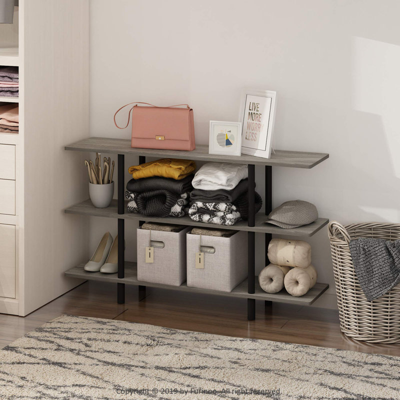 3-Tier Wide Display Shelf - Space-Saving, Sturdy Design, Lightweight For Living Room And Home Office, Grey