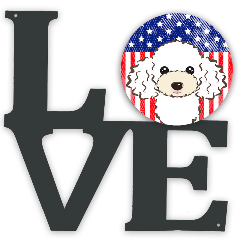 Décoration murale amour en métal american flag, Caniche Buff blanc