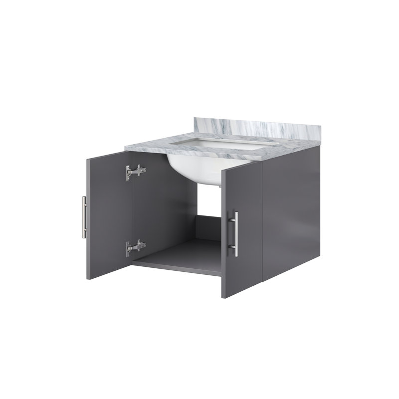 Meuble-lavabo compact avec comptoir Carrara, Gris foncé, Marbre
