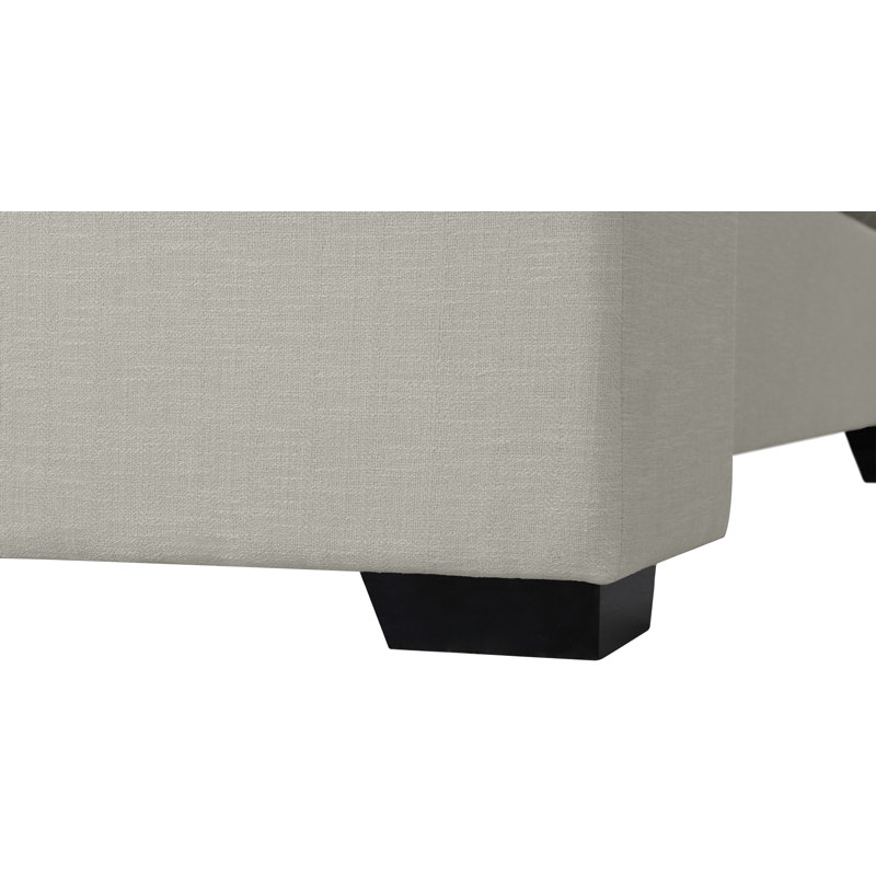 Lit plateforme tapissier Oxford Tachani, Tissu texturé en lin beige, Très grand