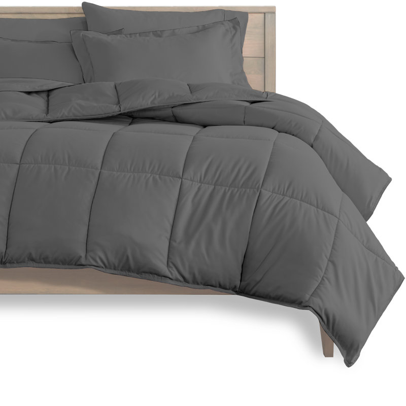 Box Stitch Comforter, Full XL Comforter + 6 Additional Pieces, Gray/Gray