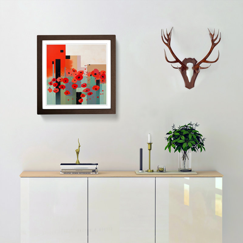 Poppy Field Suprematism - Framed Print, Walnut
