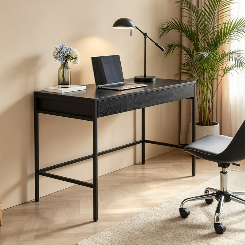 Bureau d'écriture rectangulaire simple en bois massif Simple Modern, H 29,52 po x l 47,24 po x P 23,62 po, Noir