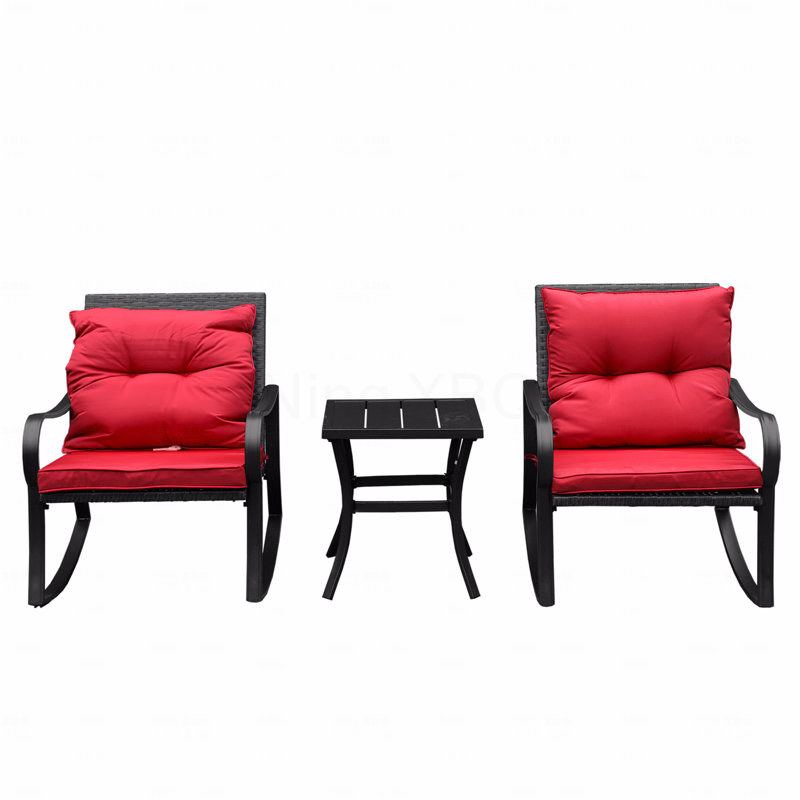 Metal 2 - Person Outdoor Patio Rocking Seating Group With Cushions, Red