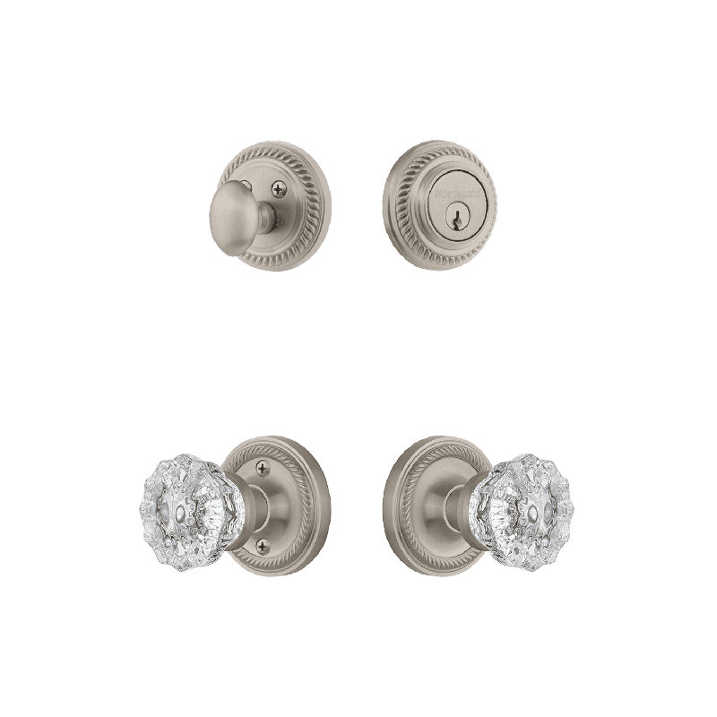 Nostalgic Warehouse Rope Rosette Entry Set with Crystal Knob, Satin Nickel, 2.75