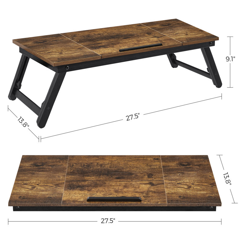 Bureau d'ordinateur portable, plateau pour le petit-déjeuner du canapé-lit, plateau inclinable réglable, brun foncé rustique