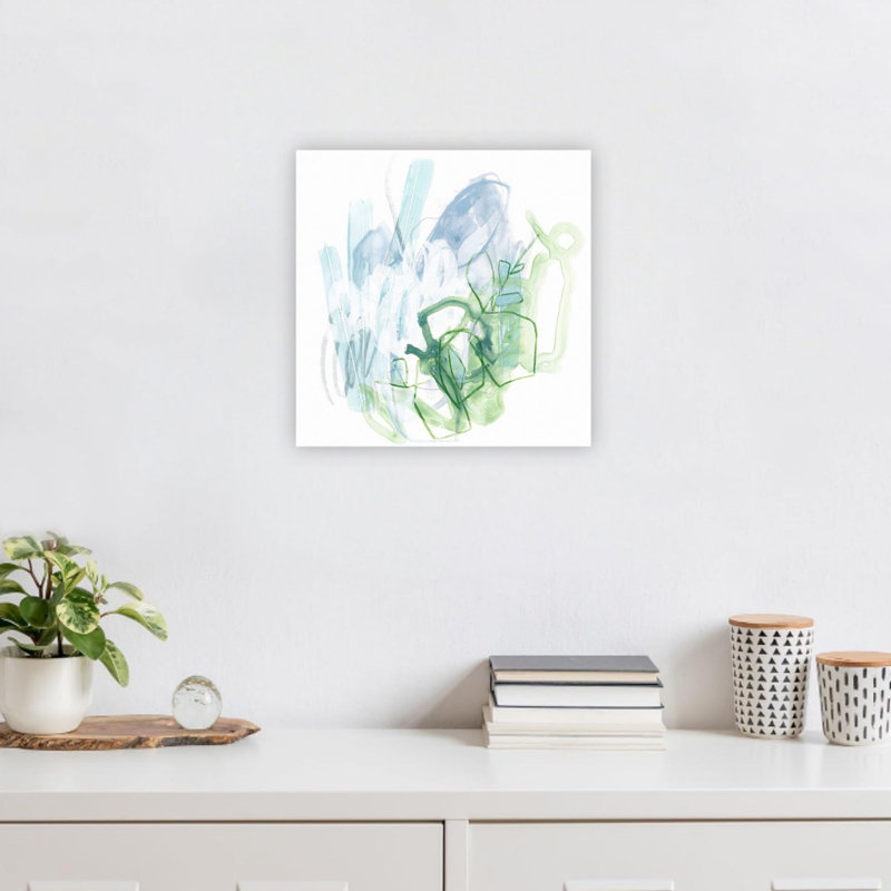 «Green Abstract Water Sprig», impression sur toile de qualité supérieure, art mural moderne 24 x 24 po