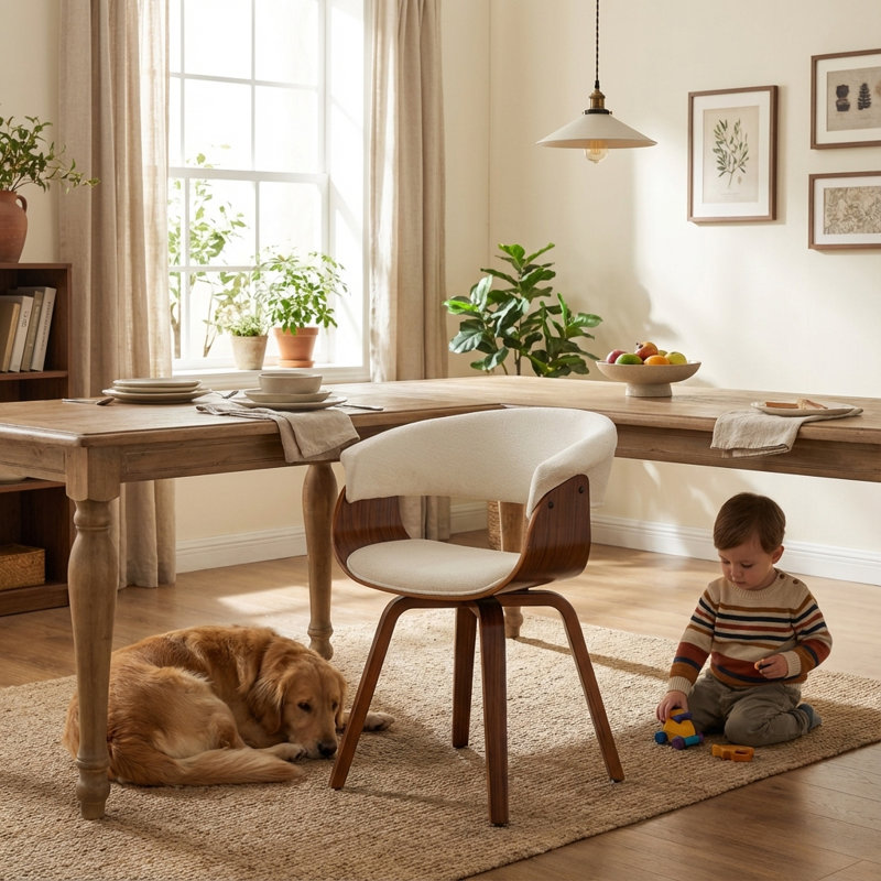 Modern Upholstered Dining Chairs, Beige Fabric With Wooden Legs, Soft Padded Seat And Back, Scandinavian Kitchen And Dining Room Side Chairs​​