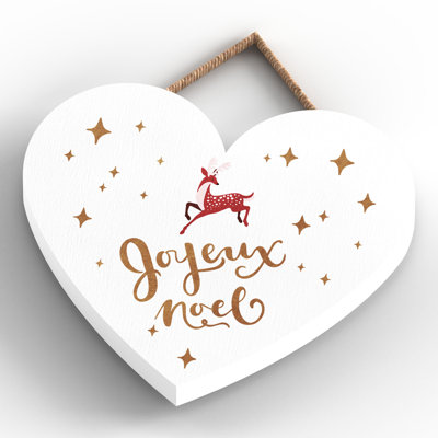 Xmas Joyeux Noel Wooden Heart Plaque
