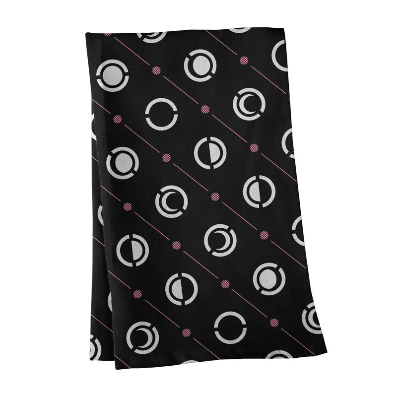 Torchon Moon phases, Noir / blanc / mauve, Croisé en coton