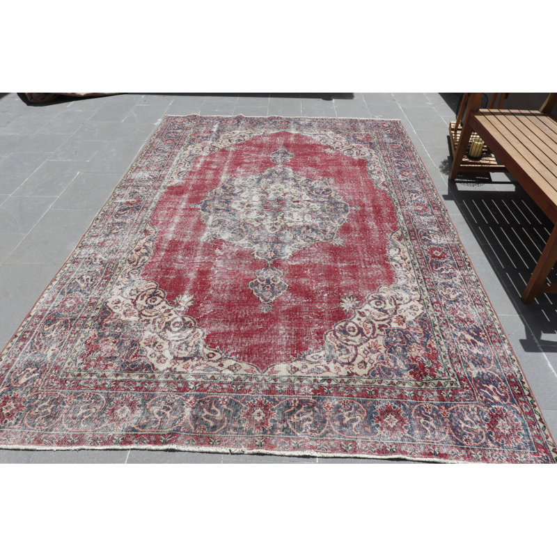 Grand tapis turc rouge Anatolian Oushak parfait pour le bureau de la salle à manger ou la chambre à coucher