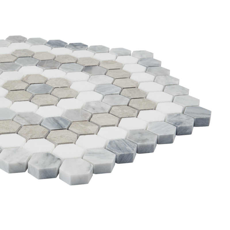 Hyperion 10.23'' W x 11.53'' L Marble Tile Mosaic Sheet, Beige/Cream/Grey/White
