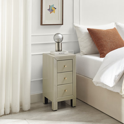 Nekizia Small Slimline 3 Drawer Mirrored Bedside Cabinet - Luxury Modern Bedside Table Nightstand