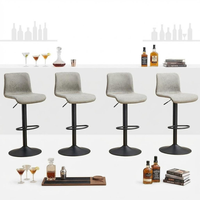 Swivel Adjustable Height Bar Stool, Grey, 4