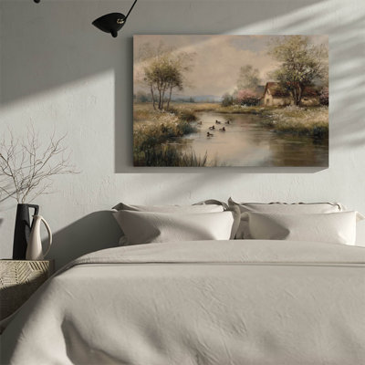1pc Framed Canvas Wall Art Prints Poster, Vintage Cottage Farmhouse French Country Art Posters Canvas Print Painting for Living Room Bedroom Office Bathroom Dorm Home Decor, Ready To Hang
