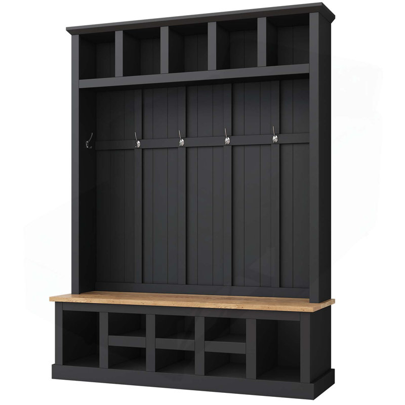 Versatile Modern Hall Tree with Multiple Storage Options and Stylish Design, Black/Natural