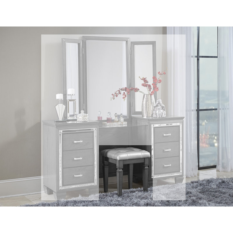 Maresha Vanity Stool, Silver/Grey