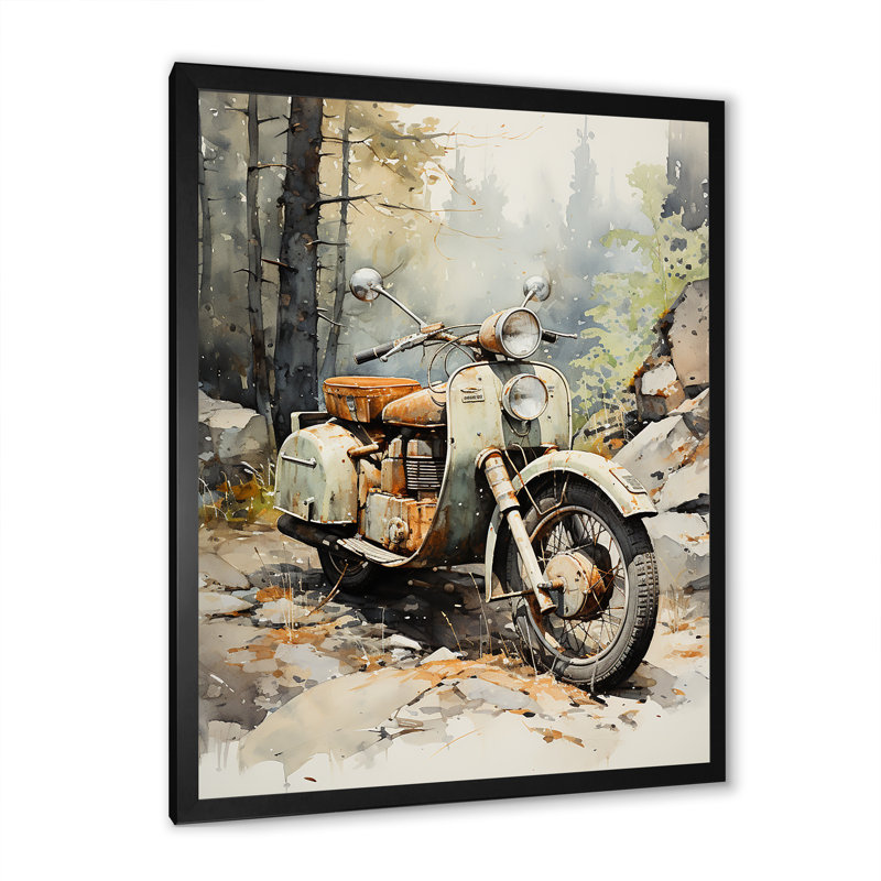 Scooter classique rétro sur toile, H 32 po x l 24 po x P 1 po, Cadre simple noir
