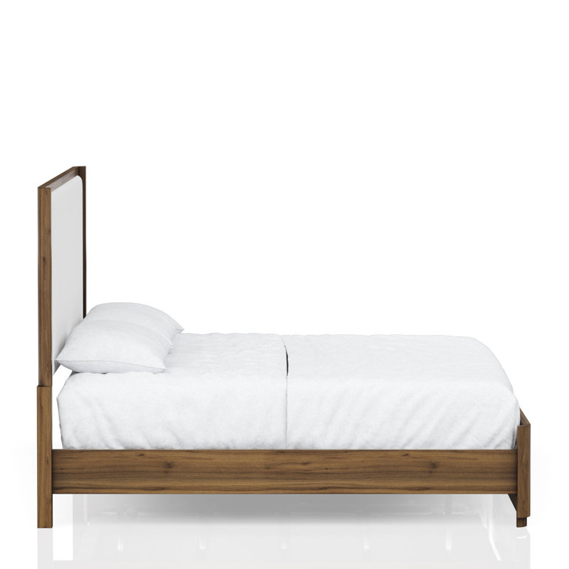 Walnut Queen Bed With Upholstered Headboard And Robust Structure For A Good Night's Sleep Support