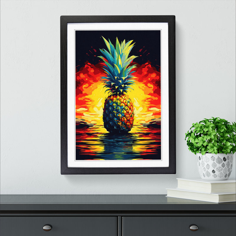 Pineapple Abstract 1 Piece Single Picture Frame Wall Art, 46cm H x 34cm W x 2cm D, Black Framed