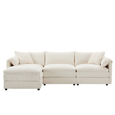 103.5" Chenille Modular Sectional Sofa With Deep And Wide Seat,L Shaped Cloud Couch Set With Double Cushions,4 Seat Sofa With Movable Ottoman,Oversized Indoor Furniture For Living Room,3 Colors