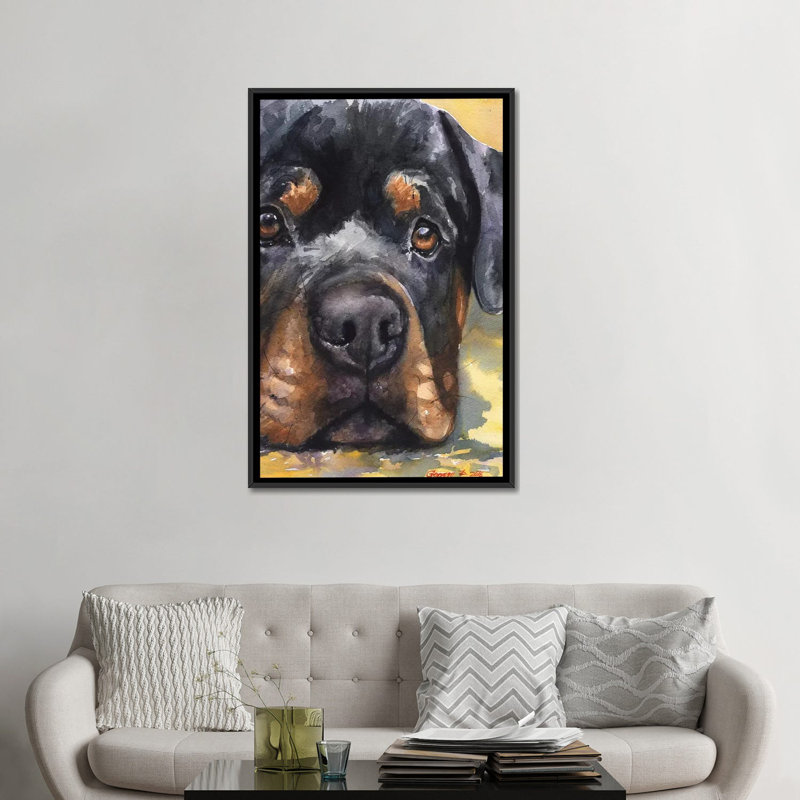 Rottweiler, reproduction sur toile, H 26 po x l 18 po x P 1,5 po, Toile avec cadre noir, Pas de tapis