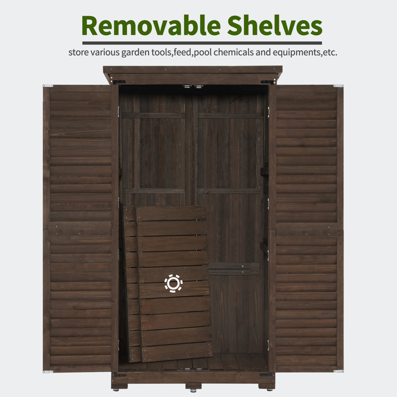 Brown Fir Wood Outdoor Storage Cabinet with Shelving