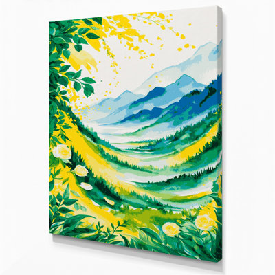 Aquarelle, paysage 22, art mural sur toile verte