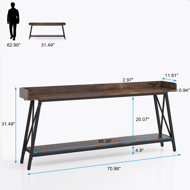 Inzillo 70.87 inch Extra Long Console Table Behind Couch, Rustic Industrial Sofa Table for Living Room, Narrow Entryway Hallway Long Bar Table