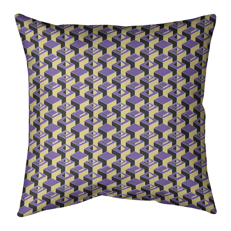 Housse de coussin Skyscrapers, 20 po X 20 po, Petit mauve / jaune, Croisé en coton