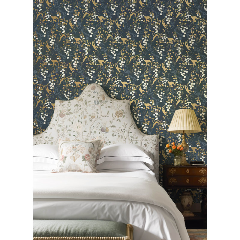 Linden Black Jungle Canopy Wallpaper, Blue
