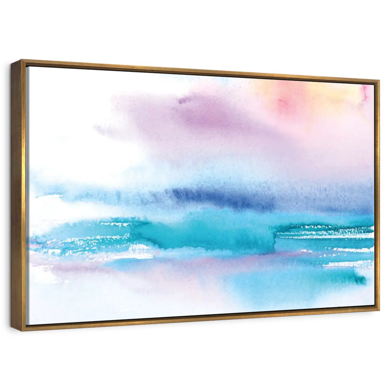 Coucher de soleil délavé, Cadre flottant doré, 13 po x 9 po