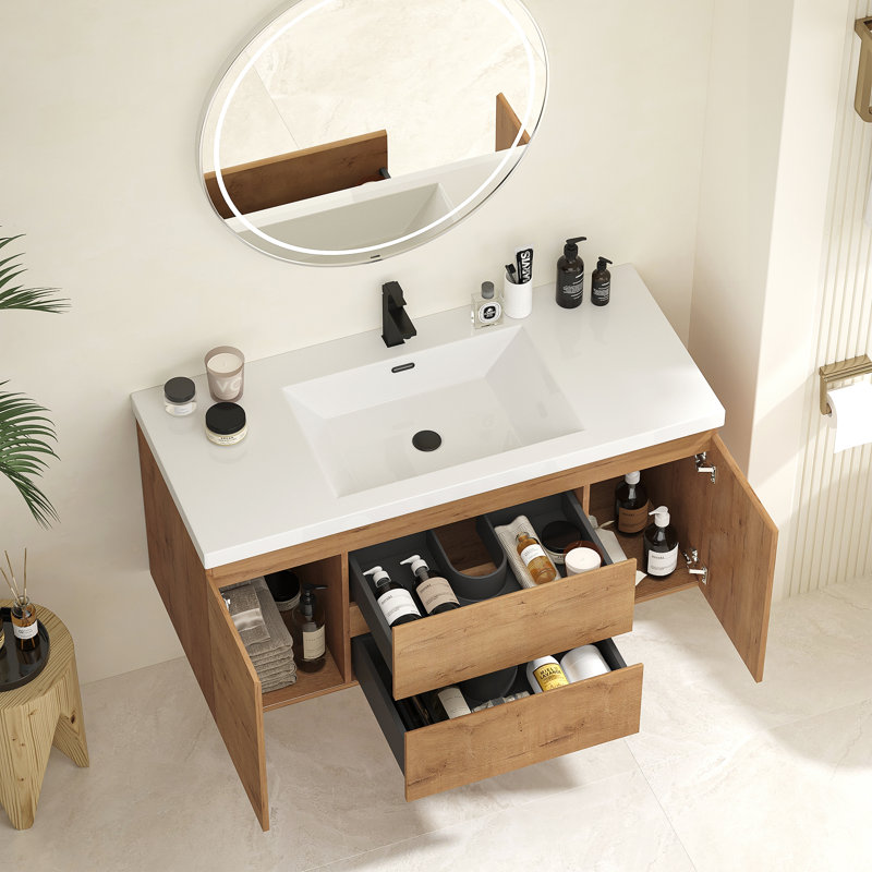 Meuble-lavabo simple 47,2 po avec comptoir et deux tiroirs, ensemble de meuble-lavabo mural flottant (robinet non inclus), entièrement assemblé